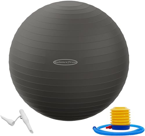 Signature Fitness Anti-Burst and Slip Resistant Exercise Ball for Yoga, Fitness, Birthing With Quick Pump - 2,000-Pound Capacity, Gray, 34-inch, XLL
