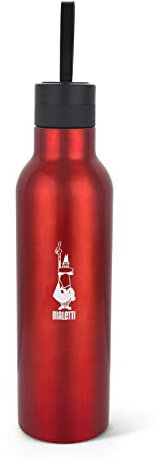 Bialetti To Go Botella de agua aislada, doble pared, mantiene el calor 12 horas y el frío 24 horas, acero, capacidad 750 ml, rojo brillante