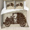 ABAKUHAUS Autos Bettbezug Set, Oldtimer-Cabrio, Milbensicher Allergiker geeignet mit Kissenbezügen, 155 cm x 200 cm - 80 x 80 cm, beige Sepia