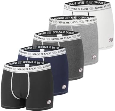 Serge Blanco Boxer Homme Coton, Calecon Homme, Agréable, Hypoallergénique (Lot de 5)