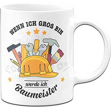 Tassenbrennerei Original – barnkopp med slogan 'If ich large ich bauder – kakaomugg hantverkare (vit)