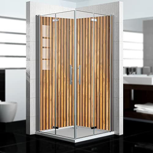 dedeco Eck-Duschrückwand wasserfest Motiv: Holz V6, 2 x 90x200 cm, als Badrückwand zum Fliesenersatz, als Dekorwand, Wandverkleidung und Duschplatte aus Aluminium - Made in Germany