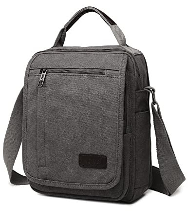 KONO Herren-Umhängetasche Canvas Messenger Bag mit RFID-Blockierung, Reise-Organizer mit großem Fassungsvermögen, mehrere Taschen, Umhängetasche für Wandern, Business, Arbeit, Schule (Grau)