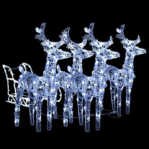 vidaXL Weihnachtsdekoration Rentiere mit Schlitten Beleuchtet Dekofigur Weihnachtsdeko Figur Weihnachten Beleuchtung 240 LEDs Acryl