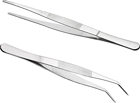 Lång rak pincett böjd pincett trubbig pincett 25 cm / 9,84 tum rostfritt stål professionella halkfria vinklade pincetter set för vattenlevande husdjur, koraller, hantverk matlagning reparation (2 st)