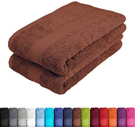 BaSaTex Frottier Saunatücher XXL 80x200 cm | 2er Pack Badetuch 100% Baumwolle | 2X Saunatuch | Strandtuch in Schoko Braun