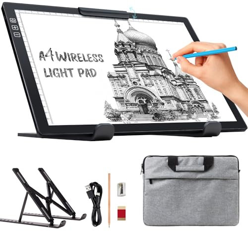 elice leuchtplatte din a4 mit Tasche/Ständer,Wiederaufladbares leuchttisch A4,Tragbares 6 Helligkeitsstufen & Stufenloses Dimmen zeichenplatte,light pad für Diamond Painting,Zeichnen,Skizzieren,Tattoo