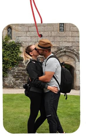 Personalisierter 1x Auto Lufterfrischer mit Dein Foto text beidseitig Herz rund rechteckig, für ihn Geburtstag Parfüm (Rechteckig)