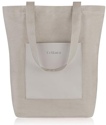 COTTARA® Jutebeutel grau – Hochwertige Stofftasche mit Reißverschluss, Frontfach und breitem Boden – Einkaufstasche lange Henkel – Ideal als Stoffbeutel, Tragetasche, Jutetasche, Shopper