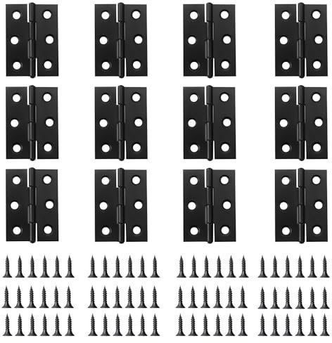 EUZUXU Lot de 12 Charnières Pliables 44 mm × 32 mm, Charnière Inox, Paumelles de Porte, Charnières de Porte Pliantes, Charnière de Porte, Armoires avec 72 vis