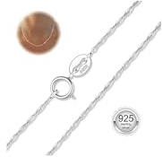 CASSIECA 925 Plata Esterlina Cadena 1,4mm Singapur Cadena Collar Cierre de Anillo de Resorte Delgado Robusto Collar de Plata de ley para Mujeres Hombres 50 cm