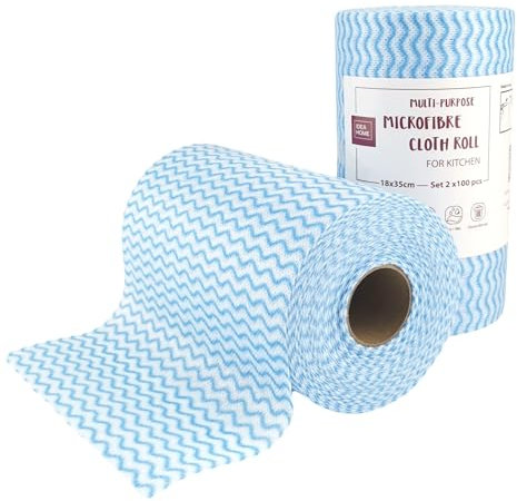 IDEA HOME Paños de Limpieza 2 Rollos de 200 Unidades - Toallitas en Rollo con 100 Toallitas Cada uno - Rollo de Trapo de Limpieza 18x35cm, Azul