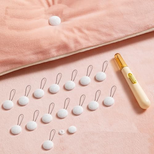 24 Pieces of Double-Sided Cotton Hook Quilt Fixer with Hook Device Use as Duvet Donuts Curtain or Drape Pins or to Secure Upholstery (24, Round & White)
