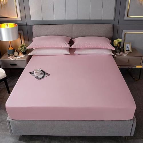 Fitted Sheet Mattress Spannbettlaken 180X200 cm Rosa Volltonfarbe Mikrofaser (mit 2 Kissenbezüge) for All Season Hypoallergen