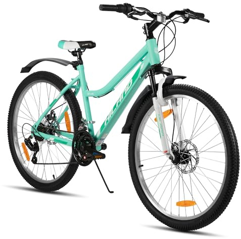 HILAND Bicicleta de Montaña para Mujer 26”, 18 Velocidades, MTB con Cuadro Bajo (Step-Through) y Horquilla con Suspensión, Bicicleta para Adultos Hombre y Mujer, Verde