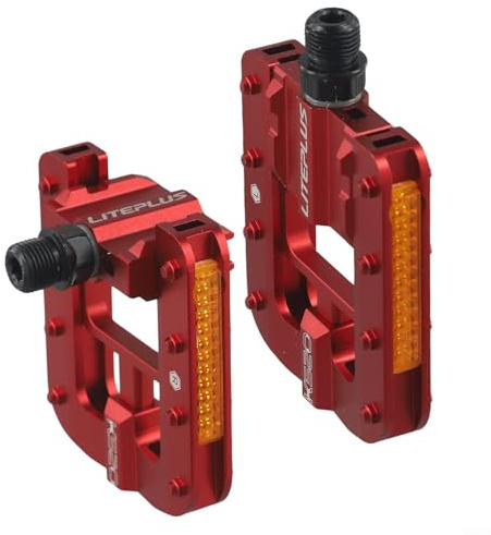Vootnifig Foldable Bicycle Pedals Aluminum Alloy Anti-Slip Reflective Quick-Release Bike Pedals for MTB Folding Bikes 14mm Thread(red)