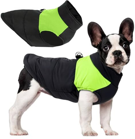 Mayoii Manteau pour chien avec trou de harnais, veste imperméable pour l'hiver avec trou de harnais, convient à la plupart des chiens (noir + vert, taille L)