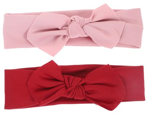 LOLIPPYY 2 pezzi Fascia per con Cerchietti Elasticizzati Morbidi per Neonate e Bambine Accessorio Decorativo per Festa e Quotidiano Comoda Segni Rosa e