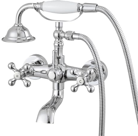 VEVOR Grifo de Bañera, con Patas de Garra para Pared y Ducha de Mano, con Brazos Giratorios Ajustables y Caño Giratorio 360°, Cromo Pulido, Control de Agua Fría y Caliente, 140 x 220 x 300 mm