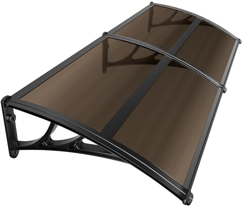 VOUNOT® Marquesinas Exterior para Puertas y Ventanas, 200 x 80 cm Tejadillo de Protección con Barra Central, Toldo Cubierta de Policarbonato en Jardín, Marrón