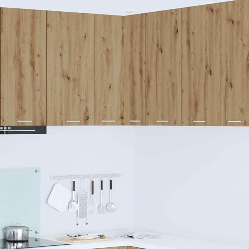 Fecpoo Armario colgante de esquina para cocina, roble Artisan/blanco, 57 x 57 x 80 cm, de madera – estantería minimalista de pared para cocinas modernas