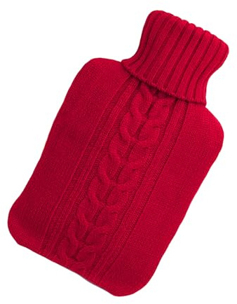 SOIMISS Housse Tricotée Rouge pour Bouillotte 2l, Couverture en Acrylique Confortable, Soulagement Rapide, Protection Contact Direct Caoutchouc