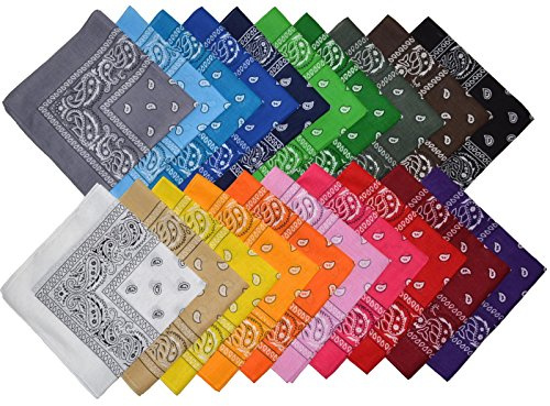 Bandana, halsduk, biker, 1-pack, 3-pack, 6-pack, 12-pack, Nikki-halsduk, Paisley-huvudduk, 100 % bomull, 24 färger