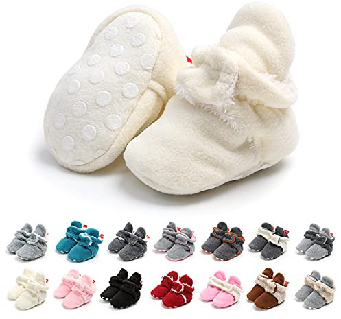 Unisex Neugeborenes Schneestiefel Weiche Sohlen Streifen Bootie Kleinkind Stiefel Niedlich Stiefel Socke Einstellbar (0-6 Monate, Weiß)