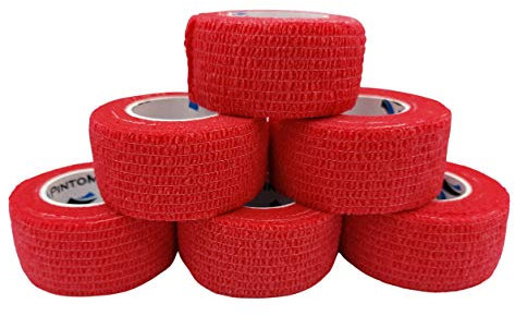PintoMed - Venda Cohesiva - 6 x ROJO - 6 rollos x 2,5 cm x 4,5 m estirado - Vendaje autoadhesiva elástica y flexible, Cinta adhesiva, Vet Wrap, Tape, Primeros auxílios y lesiones