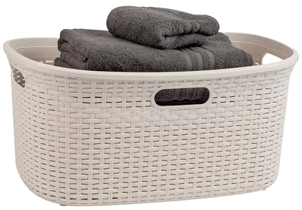 Mind Reader Lid, Wicker Design, Plastic, 23 L x 14.5 W x 11 H, Ivory 40 Liter Basket, Single