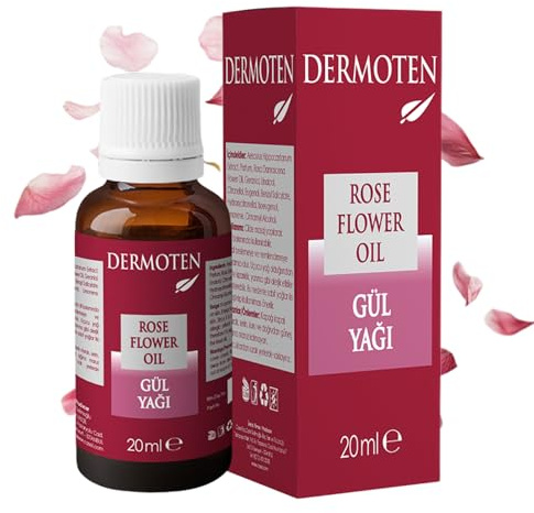 DERMOTEN Rosenöl, Therapeutische Hautpflege, Reines Atherisches Öl für Aromatherapie und Massage, Beruhigende, Feuchtigkeitsspendende und Stimmungsaufhellende Rosenessenz 20 mlDERMOTEN Rosenöl, Therap