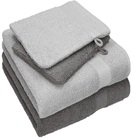 Betz 4 TLG. Handtuch Set Happy Pack 100% Baumwolle 2 Handtücher 2 Waschhandschuhe anthrazit grau - Silber grau