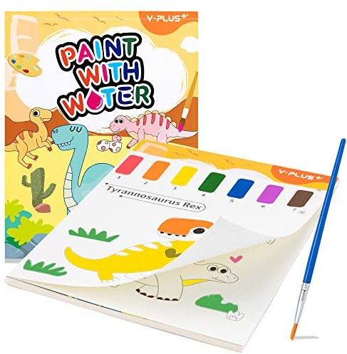YPLUS Malbuch mit Wasserfarben für Kleinkinder, Aquarell-Malpapier für Kinder im Alter von 1–3, 2–4, magisches Buch, Kunsthandwerksgeschenk zum Zeichnen – Dinosaurier