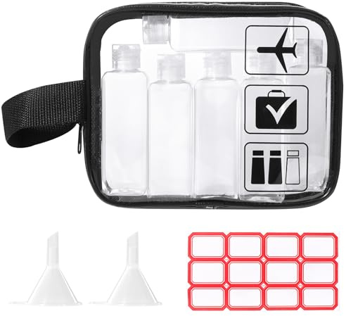 Diboniur Trousse de Toilette-Flacon de Voyage - Kit Voyage Avion, 6 Pièces Flacon Vide 100 ML avec 2 Petits Entonnoirs, Accessoires pour Shampoo, Creme, Lotion