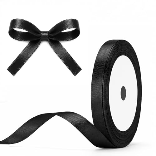 G2PLUS Black Satin Ribbons 10mm: Thick Deocrative Gift Wrap Ribbons for Crafting & Decorating Halloween Parties, 22M