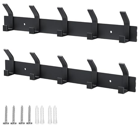 Galerie SV Appendiabiti da Parete,2 Pezzi Ganci Appendiabiti Attaccapanni da Muro in Metallo,Cappotto Asciugamano Gancio Rack Wall Mount Gancio per Cappelli,Giacche,Sciarpe(5 Ganci,Nero Opaco)