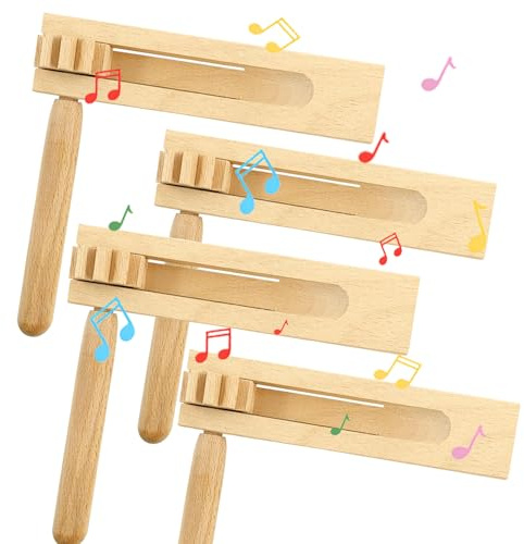 4 Piezas Carraca de Madera, Sonajeros de Madera de Trinquete, Juguete Tradicional De Matraca Raganella, Carraca Instrumento, Matraca en Bambú, para Eventos Deportivos, Juegos y Fiestas (Amarillo-4)