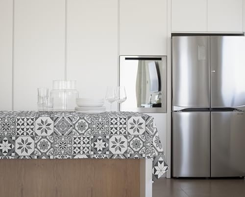 GEMITEX Mantel Tradition, afelpado, encerado, impermeable y antimanchas, decoración 4126 mayólica gris, ideal para mesas rectangulares para 6/8 personas, 140 x 180 cm, fabricado en Italia, acabado con