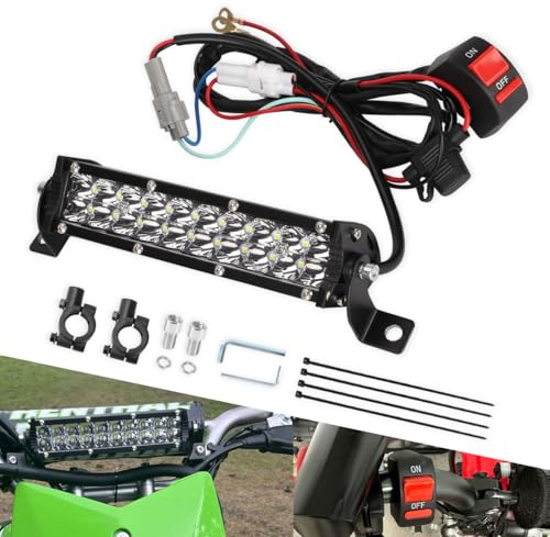 Motorcycle LED Light Bar & ON-Off Switch Headlight kit for CRF110 CRF250F KLX110 TTR110 TTR110E RM85 YZF450 60W Motocross LED Light Kit Universal for 7/8 22mm Handlebars Pit Dirt Bike Plug and Play