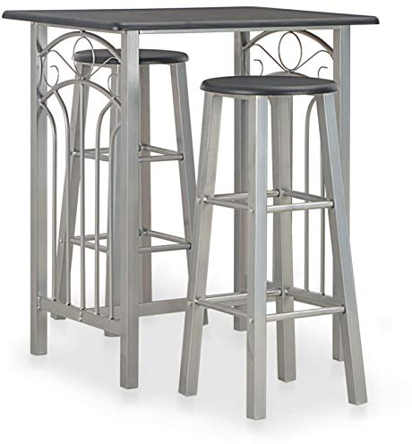 ARKEM Set Mesa y sillas Altas de Cocina 3 Piezas Madera y Acero Negro Mesa Alta Cocina con Taburetes Mesa Bar