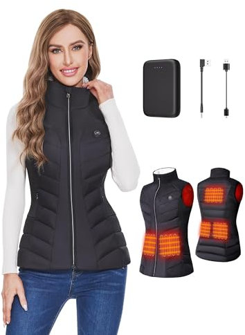 Vofuoti Beheizbare Weste Damen mit 10000 mAh powerbank,Slim fit Beheizbare Weste Leichtgewicht Heizweste mit 5 Heizbereich,Mode Schlanke Passform Beheizbare Jacke Damen für Innen,Außen,Geschenk