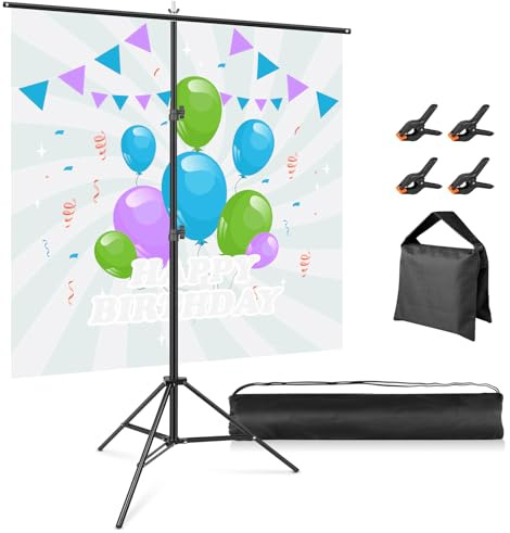 Huzofexo - Soporte de fondo portátil en forma de T de 5 x 8 pies, soporte de fondo de fotografía de pantalla verde con clips, kit de soporte de fotos ajustable para fiestas, bodas, carteles, sesiones