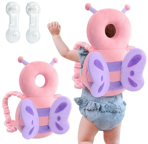 Norhogo Testa Bambini Regolabile Zaino, protezione testa bambino, cuscino di protezione per la testa del zaino, Primi Passi Zainetto Anticaduta Bambini, adatto per bambini dai 4 ai 24 mesi farfalla
