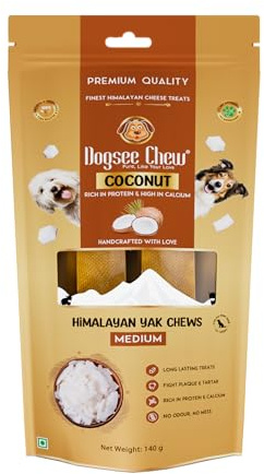 Dogsee Hueso para Masticar de Coco Vegetariano, 140 g (Mediano – 2 masticadores) Himalayan Chews for Dogs, Barras de Masticar Naturales ahumadas para Perros, con Coco Real Separado