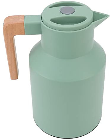 RASTKY 1L Large Capacity Coffee Pot Portable Thermal Carafe European Beech Wood Handle 12h Insulation Kettle for Men Plastic Shell, Glass Gallbladder, Beech Wood (Green)