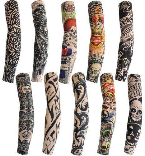 Yuio 10 stycken stilar tatueringsarmar män, set varmare tatuering armstrumpa ärm tatuering tillfällig, färg, En Storlek