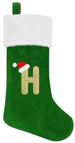 VEYLIN Large Christmas Stockings, 20 Inch Alphabet Christmas Stockings Large Embroidered Stockings Letter Christmas Stockings for Kids/Adult Alphabet H