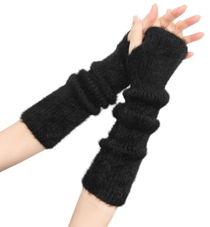 YAMEIZE Furry Winter Arm Warmers Women Girl - Cute Fingerless Gloves Fuzzy Soft Wrist Warmers with Thumb Hole