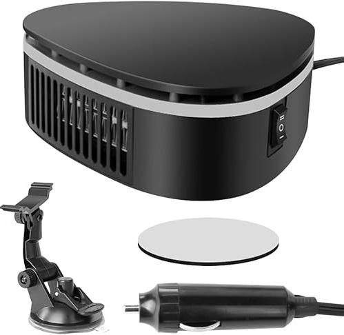 Autoheizung 12V, 2 in 1 Windschutzscheiben Lüfter Heizung mit zigarettenanzünder und Saugnapfhalterung, Tragbare 360° Drehung Auto Heizlüfter für Alle Fahrzeuge und Camping Winterheizung, Auftauen