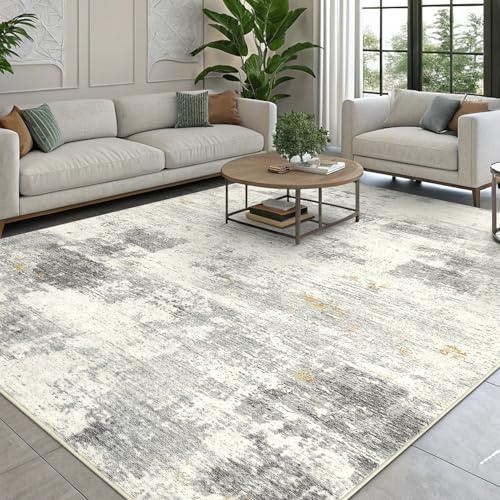 smiry Moderner Abstrakter Teppich Wohnzimmer 200x280cm, Waschbar Anti-Rutsch Kunstwolle Kurzflor Teppich für Schlafzimmer, Esszimmer, Büro, Beige